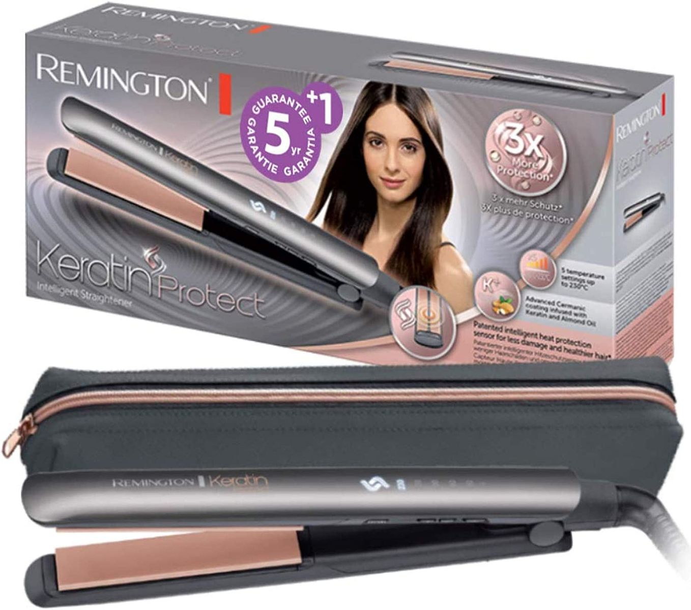 Remington Glätteisen Keratin Protect patentierter Hitzeschutzsensor für 3x mehr Schutz vor Haarschäden -misst konstant den Feuchtigkeitsgehalt im Haar Digitales Display 160-230°C Haarglätter S8598 Haarglätter Protect