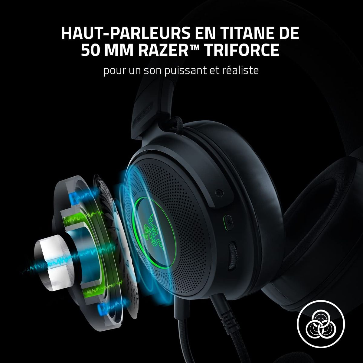 Razer Kraken V3 Gaming Headset Virtual 7.1 Surround-Sound USB Chroma RGB for PC Mac PS Black