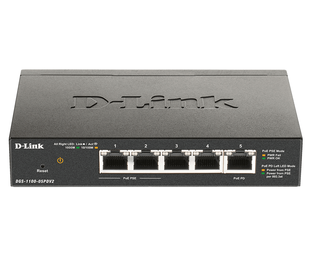 D-Link DGS-1100-05PDV2 Netzwerk-Switch Managed Gigabit Ethernet (10/100/1000) Power over Ethernet (PoE) Schwarz