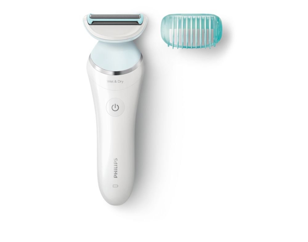 Philips SatinShave Advanced Ladyshaver Electric Wet and Dry Shaver with Comb Attachment for Trimming, Spring Shaver for Even Shave, Thorough and Gentle, White/Light Blue