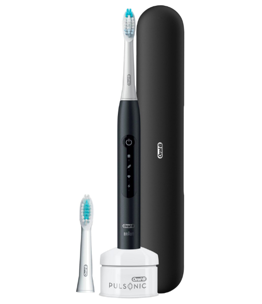 Oral-B Pulsonic Slim Luxe 4500 Elektrische Schallzahnbürste/Electric Toothbrush, 2 Aufsteckbürsten, 3 Putzmodi für Zahnpflege und gesundes Zahnfleisch, Reiseetui, matt schwarz Matte Black mit Reiseetui