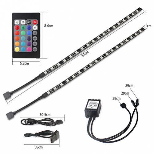 Speclux 2*3W Funk RGB LED Strips Streifen für PC Desktop Gehäuse, selbstklebende rgb Lichtketten Lichtleiste Lichtband Lichtschlauch inkl. Fernbedienung und Farbewechsel.