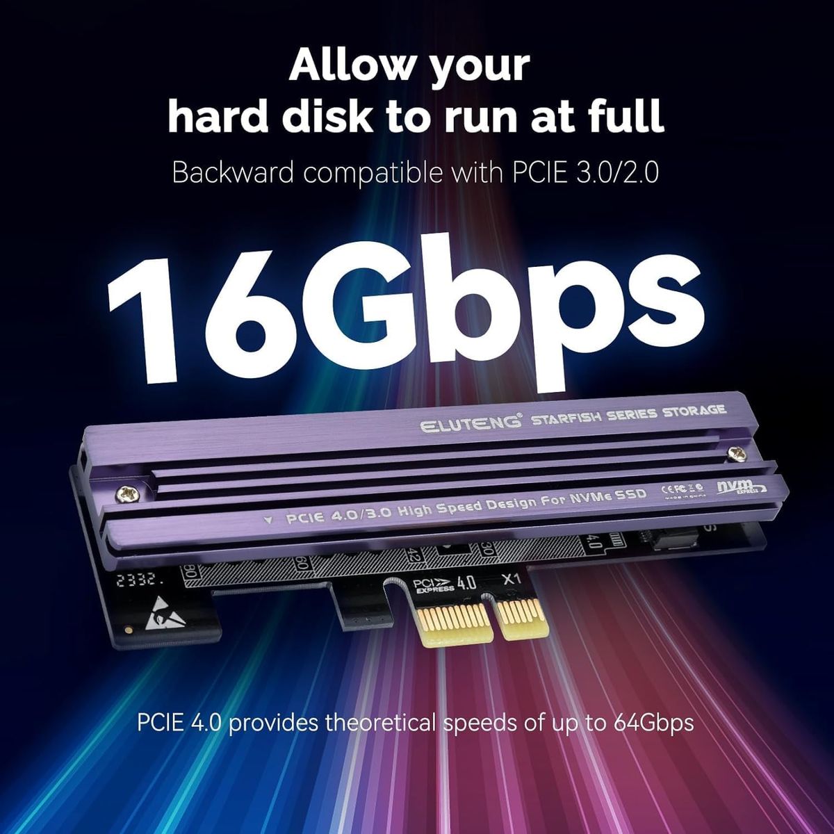 ELUTENG M.2 NVMe zu PCIe 4.0 X1 Adapter Karte, Aluminium-Kühlkörper-Lösung, M.2 SSD PCI Express NVMe Adapter Erweiterungskarte für PCIe 4.0/3.0 X1/X4/X8/X16 und 2230 2242 2260 2280 SSD