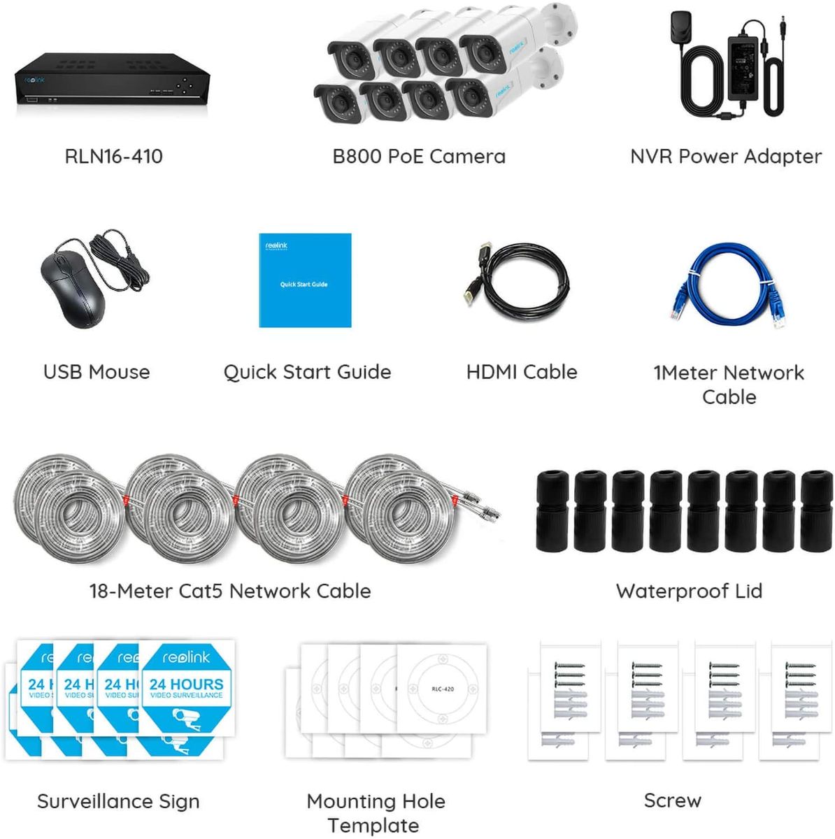 Reolink 4K 16CH PoE Security CCTV Camera Systems H.265 8pcs 8MP Ultra HD PoE IP Outdoor Cameras 16-Channel NVR 8MP 3TB HD