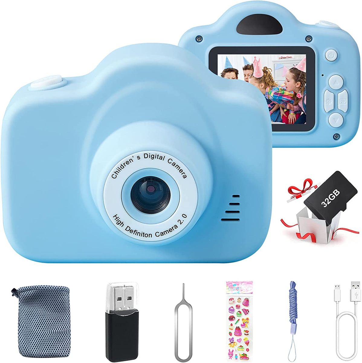 KinderKamera Digitalkamera Kinder Kamera für 3 bis 12 Jahre Alter Jungen und Mädchen Spielzeug Geschenke Fotoapparat Kinder mit 2,0 Zoll Bildschirm/HD 1080P/32GB SD-Karte (Blau)