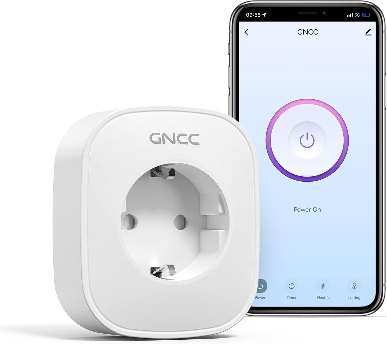 GNCC WLAN Smart Steckdose GNCC mit Energieverbrauchskontrolle Fernbedienung & Sprachsteuerung, Intelligente Steckdose Funktioniert mit Alexa/Google Home, Nur 2.4GHz WIFI, 16A 3680W