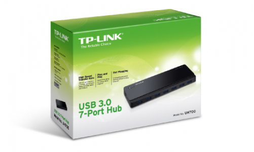 TP-Link UH700 7-Port USB 3.0 HUB inklusive Netzadapter und USB 3.0 Kabel, bis zu 5 Gbit/s, Hot Swapping, unterstützt Windows, Mac OS, Linux, schwarz 7 x USB