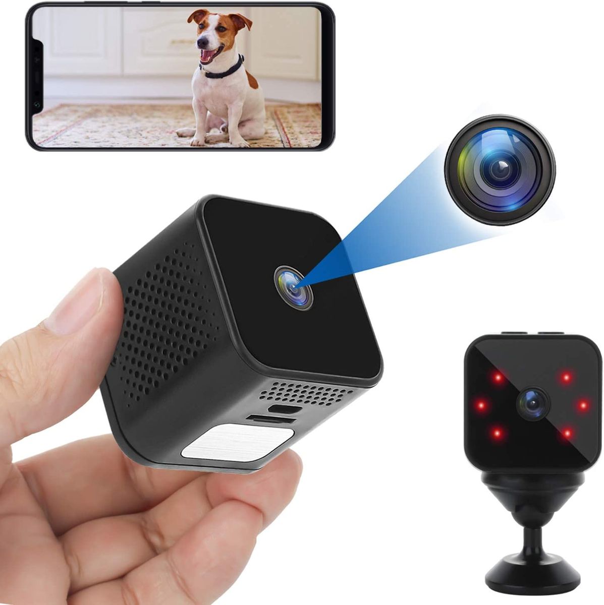 Igzyz Überwachungskamera Mini Kamera 1080P Videorecorder Tragbare WLAN Netzwerk Klein IP Kamera P2P Drathlos mit Bewegungsmelder, App Steuerung für Drinnen/Draußen