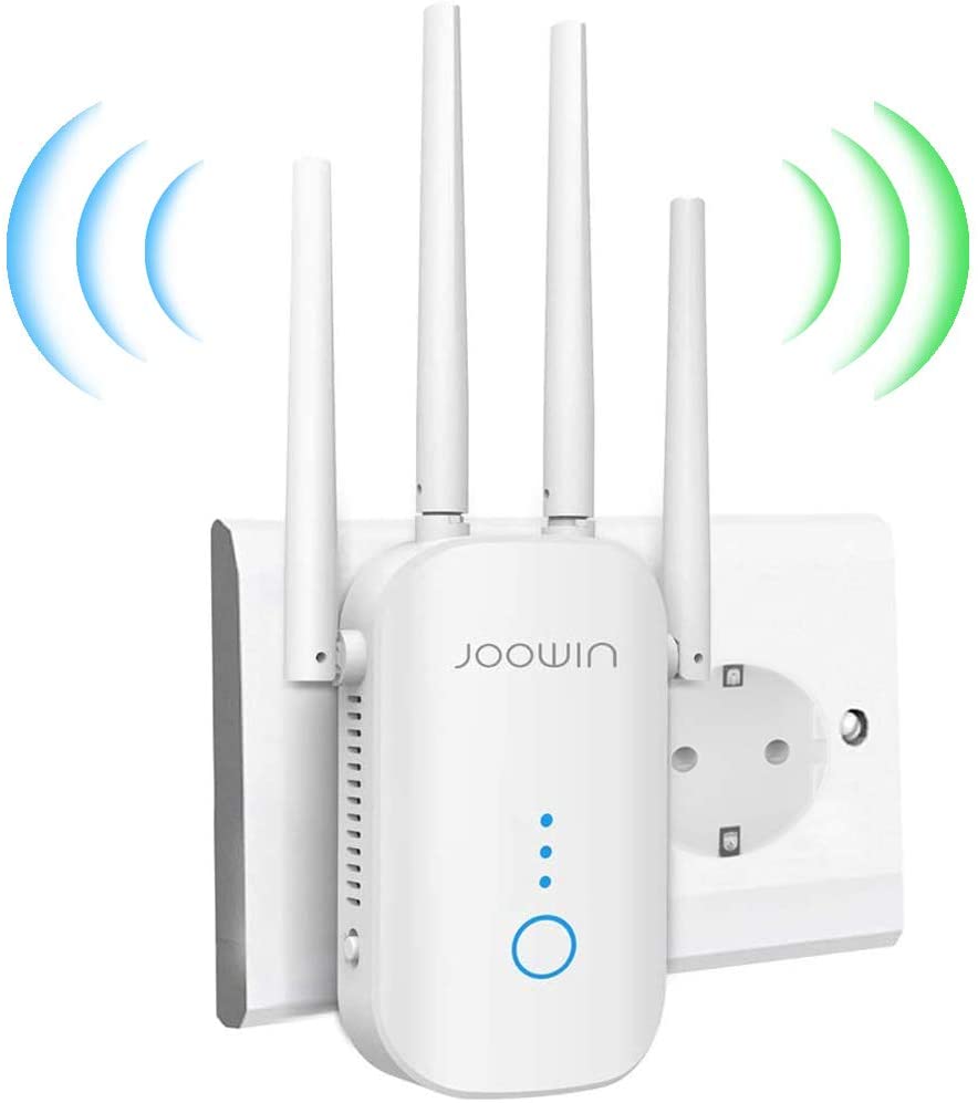 JOOWIN Wi-Fi Repeater 1200Mbps Amplifier Wi-Fi Signal Band Dual 2.4 GHz 5 GHz WLAN Router Extender Wireless Access Point 3 Modes 4 Antennas LAN/WAN Port WPS