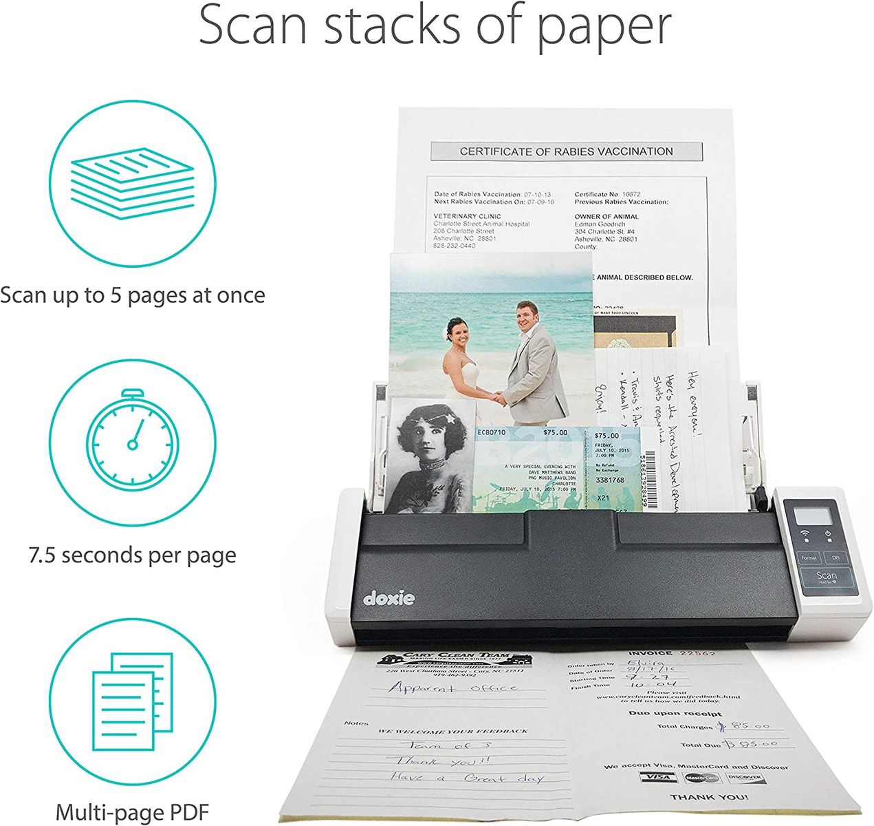 Doxie Q2 Wireless Rechargeable A4 Document Scanner 4000 scan memory