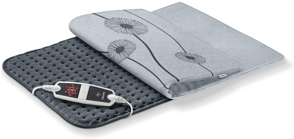 Beurer HK 125 heating pad (XXL format, with 6 temperature settings, automatic switch-off and LED switch, machine washable) 60 x 40 cm, gray