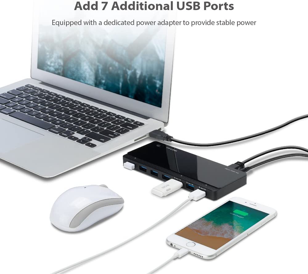 TP-Link 7 ports USB 3.0 Ultra slim hub including 3 BC 1.2 charging ports up to 5 V 1.5 A