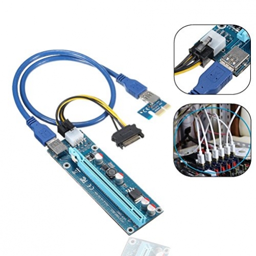aaa products PCI-E Express 1 X auf 16 X Extender Riser Karte + SATA 6pin Power Kabel + 60 cm USB 3.0 Verlängerungskabel – Versand aus Großbritannien – AAA Products® 1 Pcs
