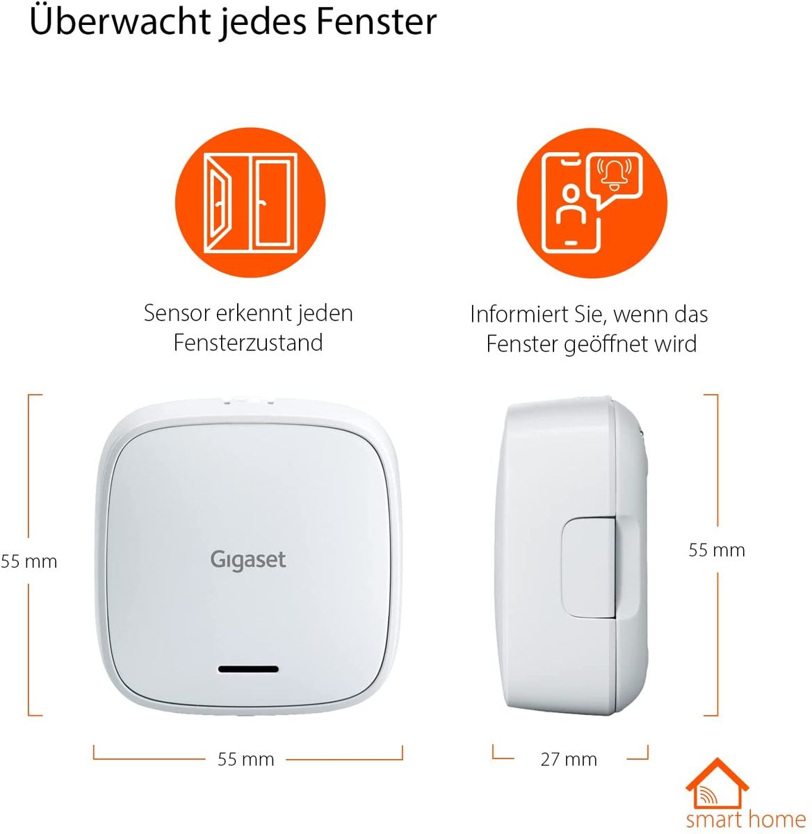 Gigaset Window ONE X Sensor - Smart Home Erweiterung - Sensor zur Überwachung von Fenstern - erkennt den Fensterstatus - für Balkontüren - richtig lüften - Home Connect Plus - Base erforderlich, weiß