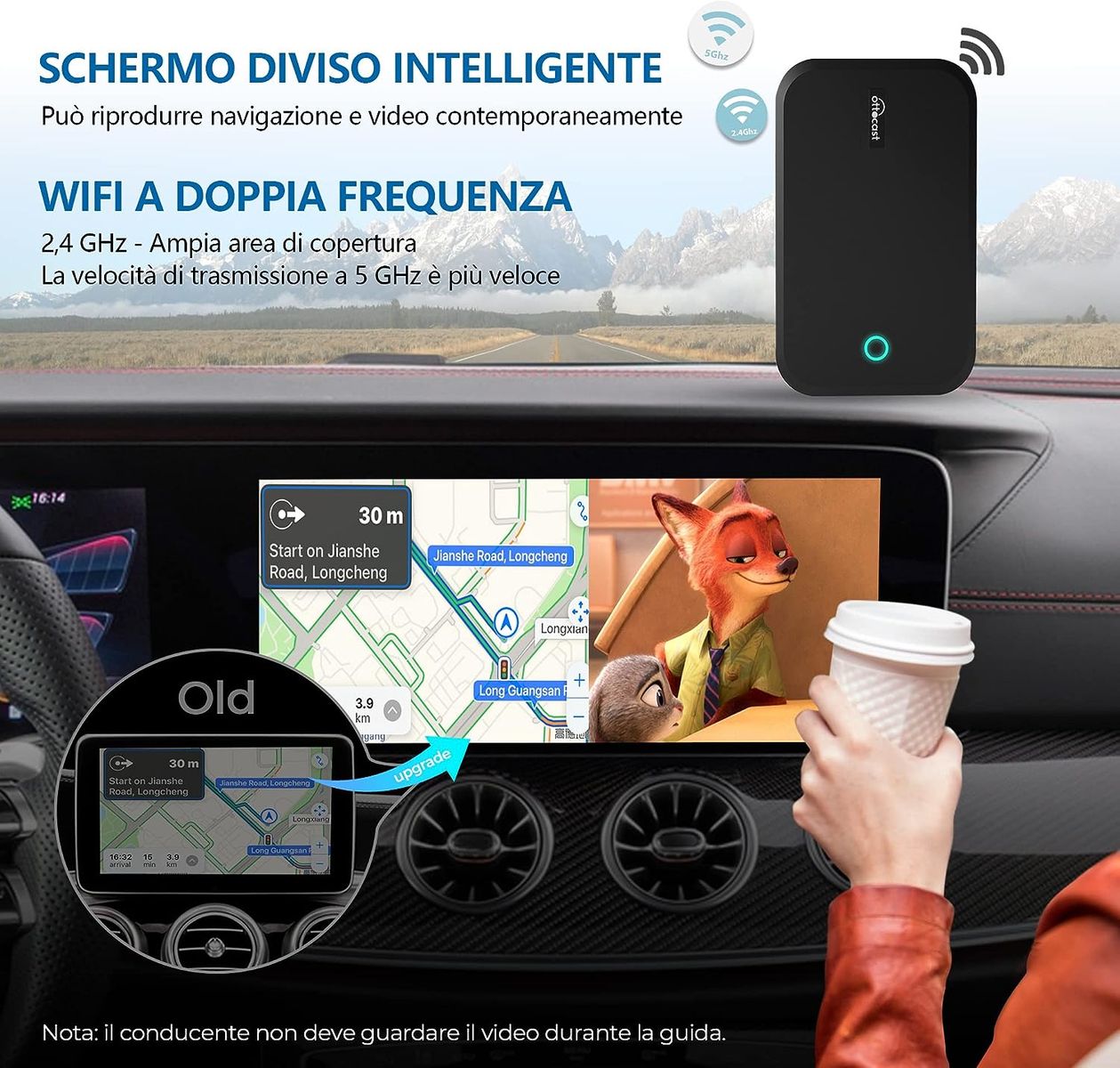 OTTOCAST CarPlay AI Box Wireless Adapter Plug & Play, Adapter unterstützt Viele Google Play Apps, OTTOCAST Android 9.0 System, Unterstützt Auch Split Screen Mirroring (Modelljahr: 2016-2021)