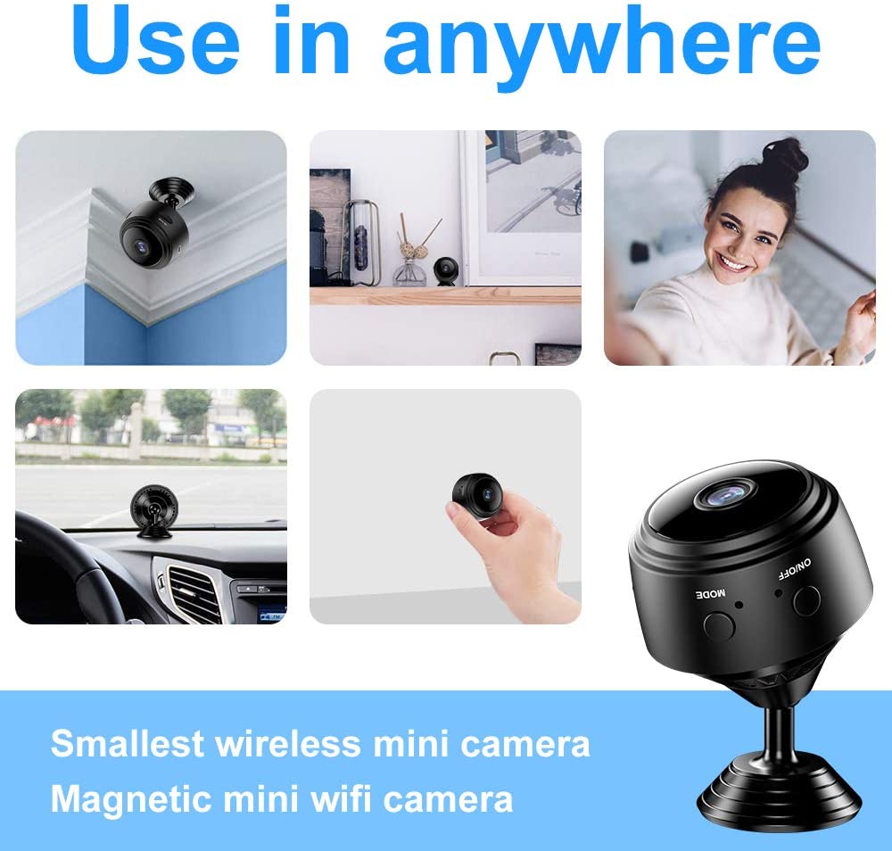 Vnieetsr Mini Camera 1080P HD Small WLAN Mini Surveillance Camera with Night Vision Motion Detection and Magnetic Micro Nanny Cam for Indoor and Outdoor Use with a 32G SD Card