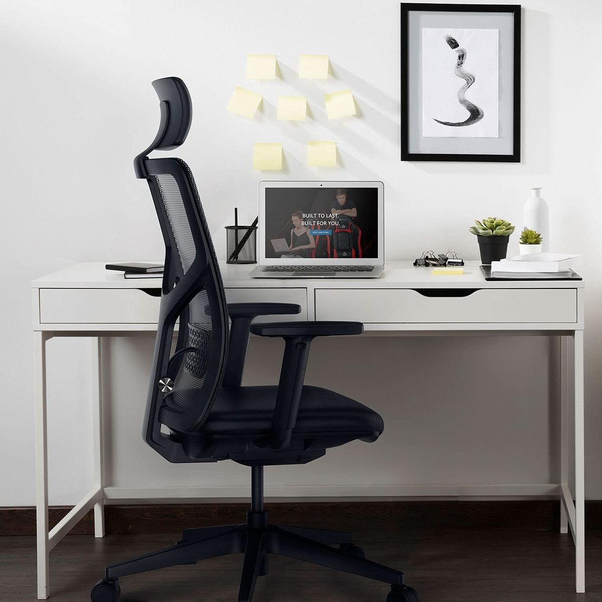 KLIM K400 Office Chair - Ergonomischer Bürostuhl + Weiches Sitzkissen & Stoff + Inklusive Kopfstütze + Max 135 kg & 180 cm + Verstellbarer Stuhl für Büro und Zuhause