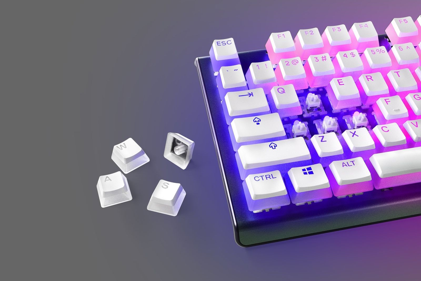 SteelSeries PrismCaps u2013 Double-Shot-Tastenset mit u201ePuddingu201c-Optik u2013 Kompatibilitu00e4t mit allen gu00e4ngigen mechanischen Tastaturen u2013 MX-Stu00f6u00dfel u2013 Weiu00df (Skandinavisches Tastaturlayout) - (NORDIC Layout -