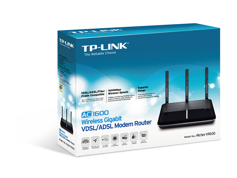 TP-Link Archer VR600 AC1600 Wireless Dual Band Gigabit VDSL2 Modem Router Annex A