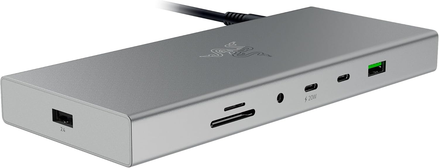 Razer USB 4 Dock - High-Speed-Dock für Gaming und Produktivität - 14-Port - Dual-Display-Unterstützung, Geräteaufladung (3X USB-C, 5X USB-A, HDMI, Gigabit Ethernet, 3.5mm Audio) Mercury
