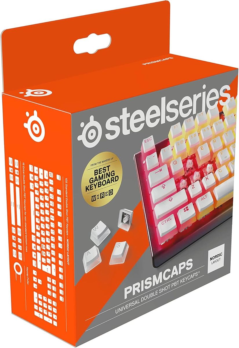 SteelSeries PrismCaps u2013 Double-Shot-Tastenset mit u201ePuddingu201c-Optik u2013 Kompatibilitu00e4t mit allen gu00e4ngigen mechanischen Tastaturen u2013 MX-Stu00f6u00dfel u2013 Weiu00df (Skandinavisches Tastaturlayout) - (NORDIC Layout -