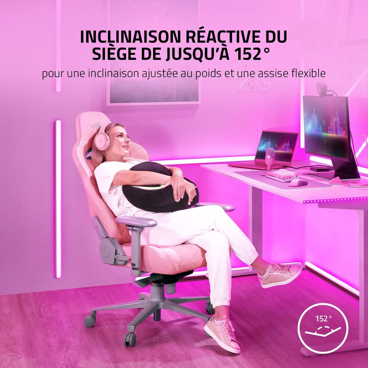 Razer Enki Gaming & Office Chair EPU < 136kg Lumbar Support Headrest Quartz
