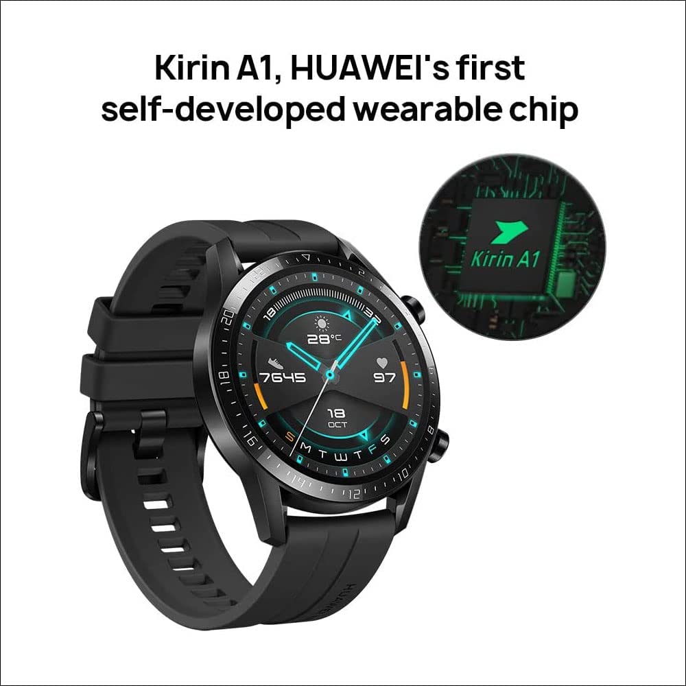 HUAWEI Watch GT 2 (46 mm) Smartwatch, 1,39 Zoll AMOLED-Display mit 3D-Glasbildschirm, 2 Wochen Akkulaufzeit, GPS, 15 Sportmodi, 3D-Glasbildschirm, Bluetooth-Calling Smartwatch, Mattschwarz