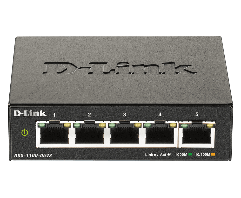 D-Link DGS-1100-05V2 5-Port Gigabit Smart Switch 10/100/1000 Mbit/s lüfterlos Metallgehäuse Aktuelle 5 Port|5x1G