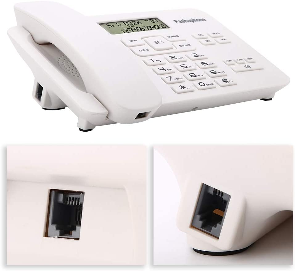 ASHATA Corded Telephone/Corded Telephone, LCD Corded Phone Caller ID/FSK/DTMF Dual System, Simple Telephone Hands-Free Analogue Phone with Calendar Flash Function White
