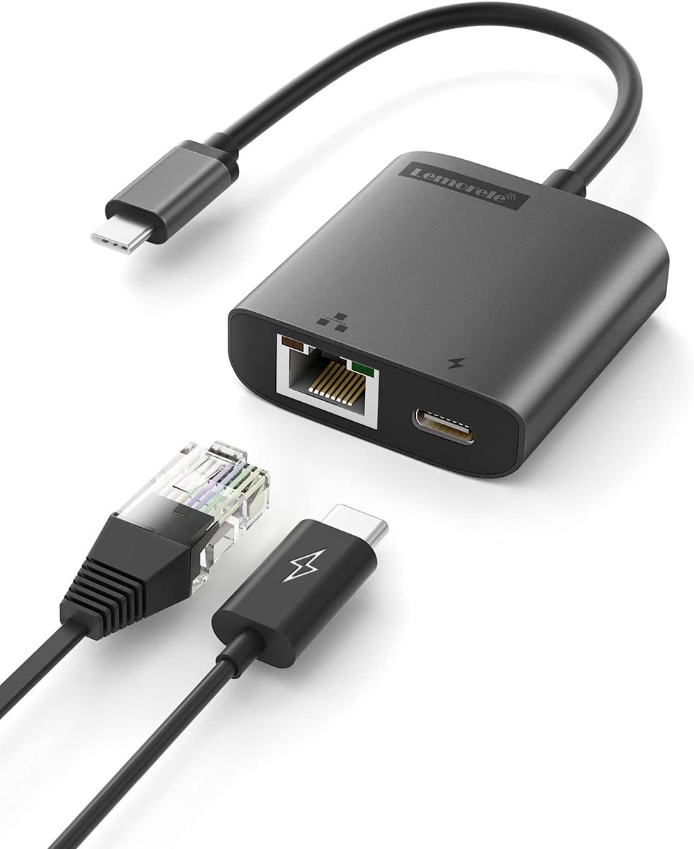 Lemorele USB C zu Ethernet Adapter mit Aufladen, Lemorele USB C auf RJ45 Gigabit Ethernet LAN Netzwerkadapter mit PD 3.0 USB-C Ethernet Adapter, für MacBook Pro, MacBook Air 2020, iPad Pro 2020, und mehr RJ45+PD60W