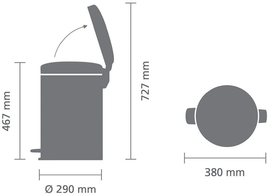 Brabantia Pedal bin with plastic inner bucket, steel, Matt steel, 20 liters