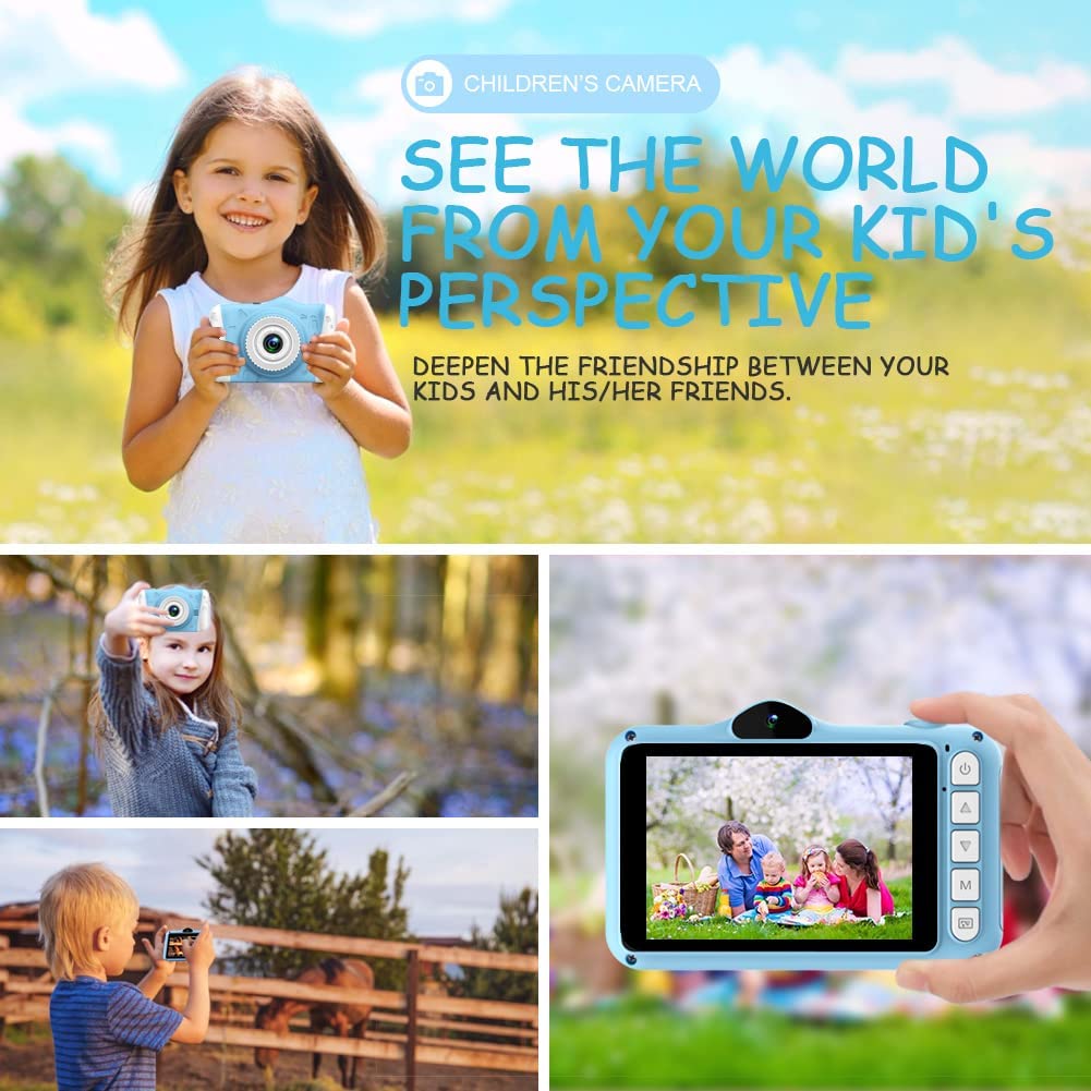 ‎ITSHINY Kinderkamera - Digitalkamera Kinder mit 3,5-Zoll-Großbildschirm 1080P HD 12MP Eingebaute 32GB SD-Karte USB Wiederaufladbare Selfie Kamera für 3-10 Jahre Alter Mädchen Geburtstag Kinder Spielzeug Blau