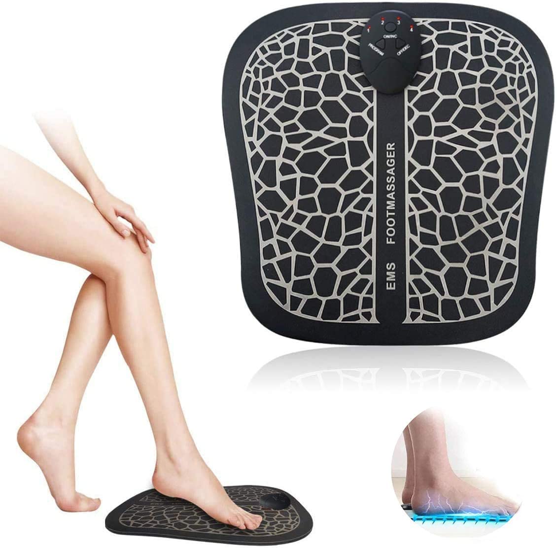 ROOTOK EMS Foot Massager Electric Foot Massage Cushion, Foot Massager EMS Muscle Stimulator, 6 Modes and 10 Intensities for Improving Circulation, Pain Relief