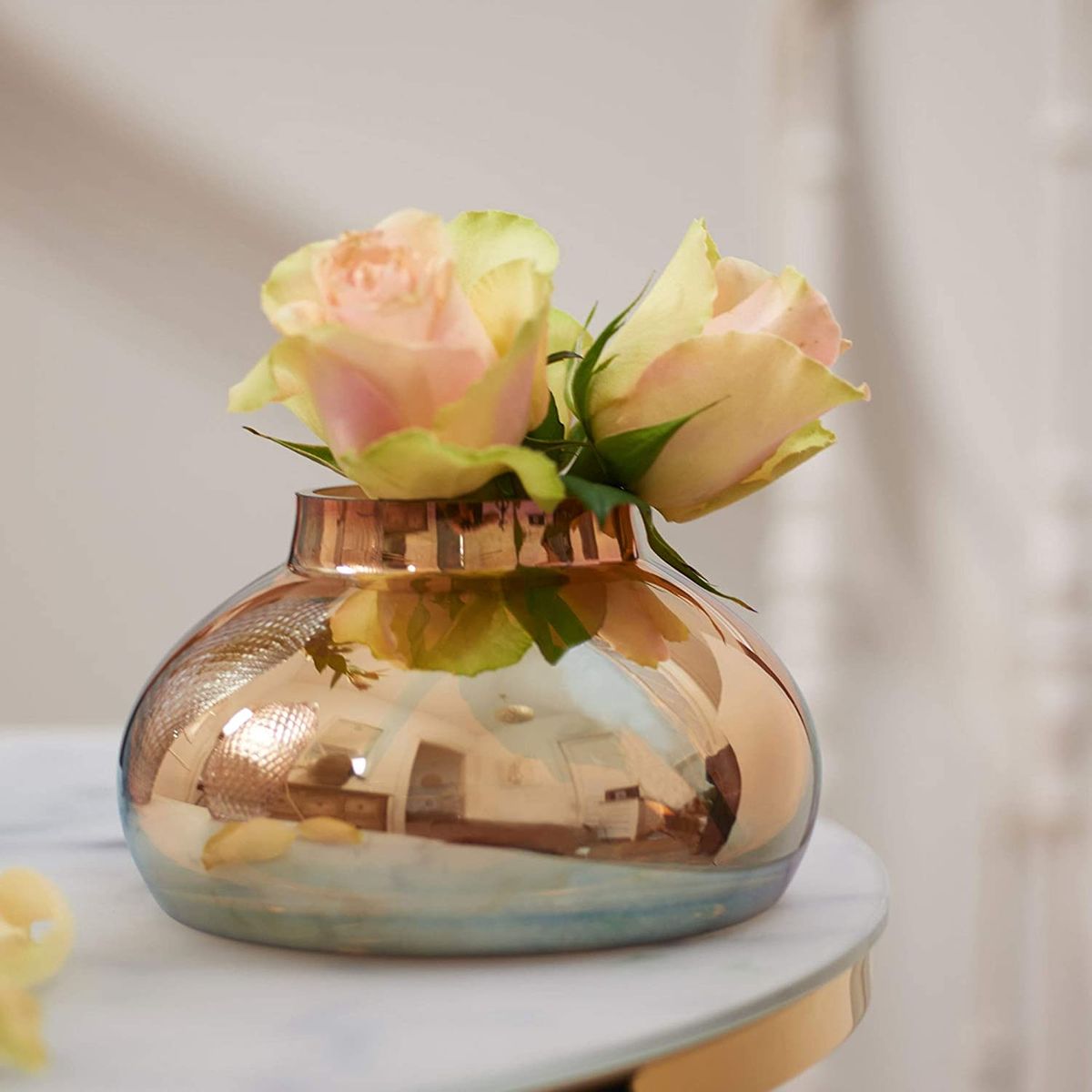 Leonardo Poesia, decorative vase in gold, bulbous glass vase with elegant lacquered decoration, handmade unique piece, height: 9.3 cm, 1 piece vase 15 Ø cm