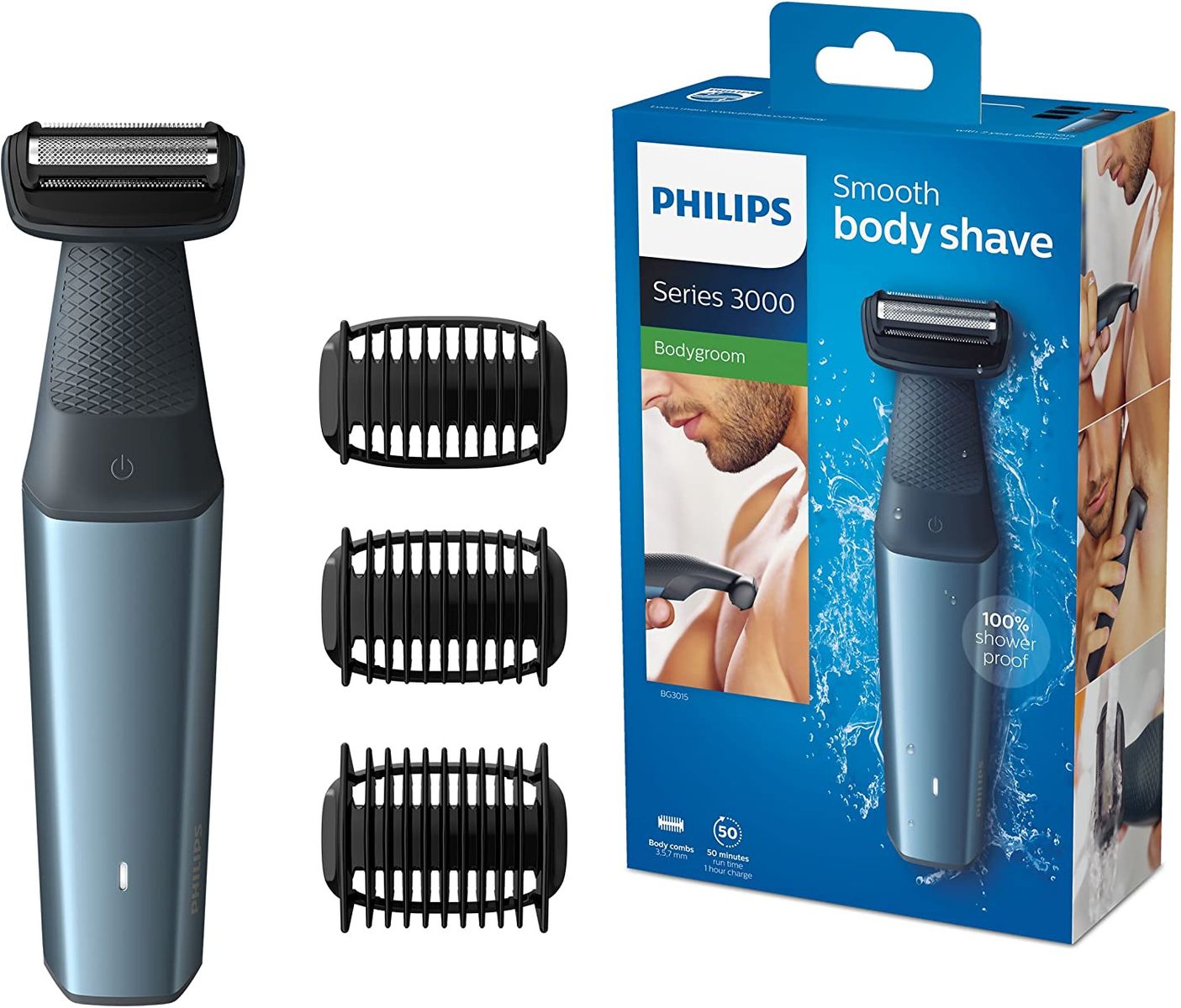 Philips Bodygroom Series 3000 skin-friendly body shaver BG3015/15 (incl. 3 comb attachments)