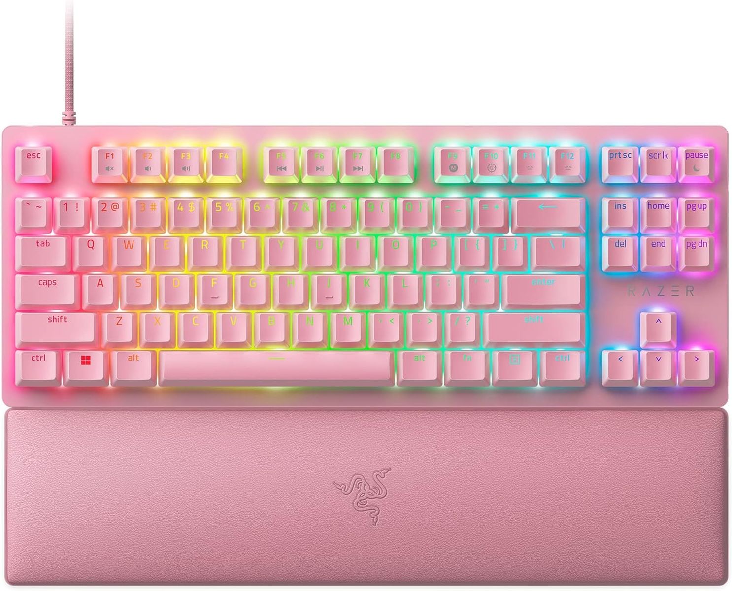 Razer Huntsman V2 TKL Gaming Keyboard Optical Red Switches Chroma RGB Quartz Pink US-Layout ISO