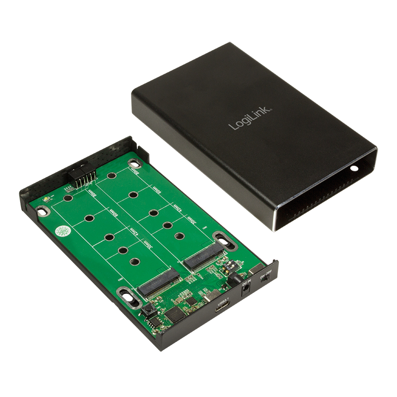 LogiLink UA0297 Festplattengehäuse 2-Bay (2X M.2 SSD) RAID, M.2 SATA SSD, USB 3.1 Gen2 Schwarz