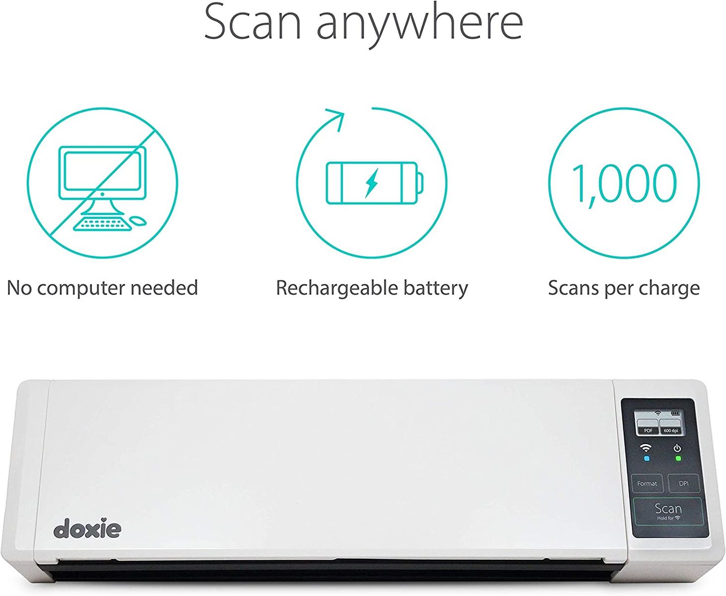Doxie Q2 Wireless Rechargeable A4 Document Scanner 4000 scan memory