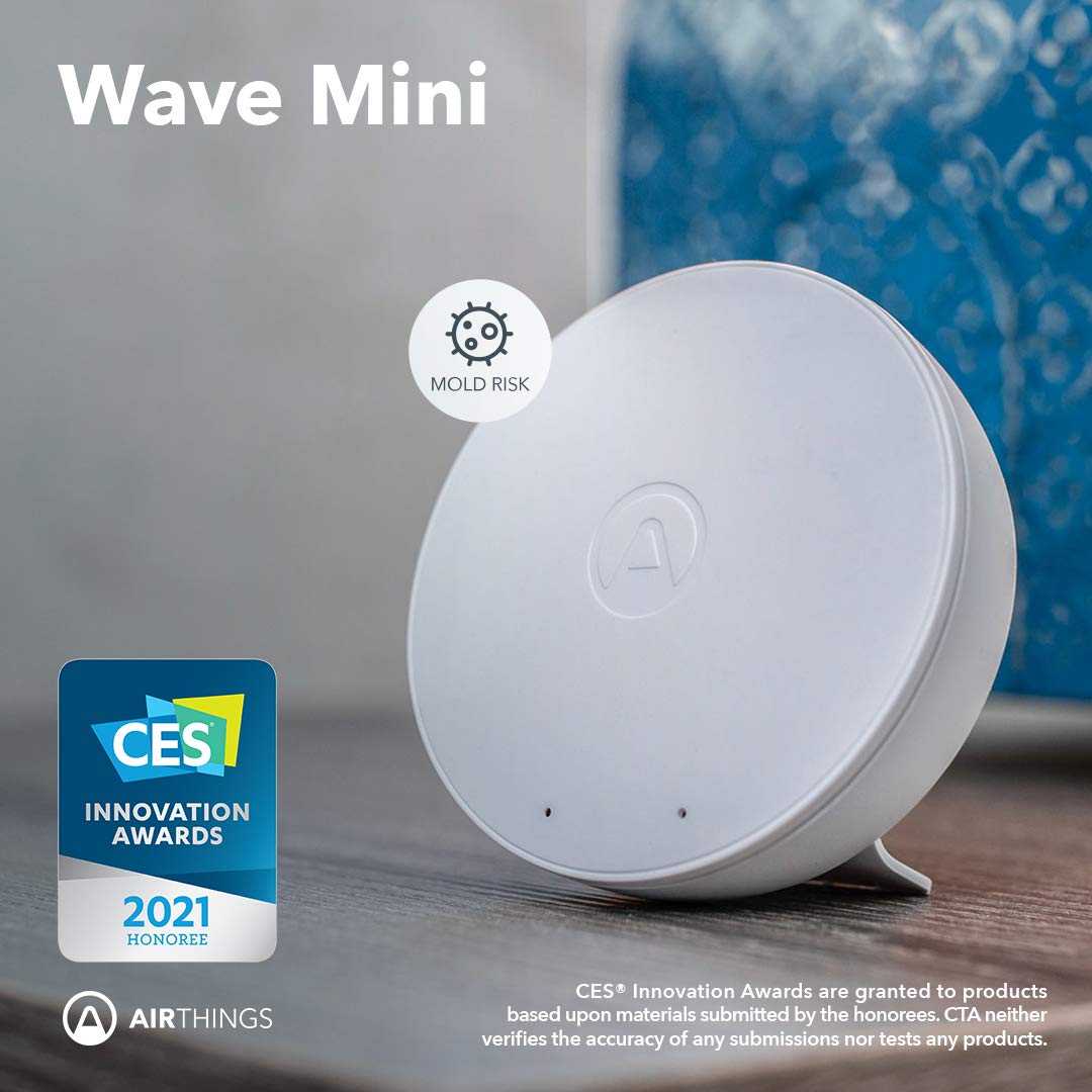 Airthings 292 Wave Mini – Raumluftqualitätsmonitor mit Überwachung von flüchtigen organischen Verbindungen (VOC), Feuchtigkeit und Temperatur, kabellos