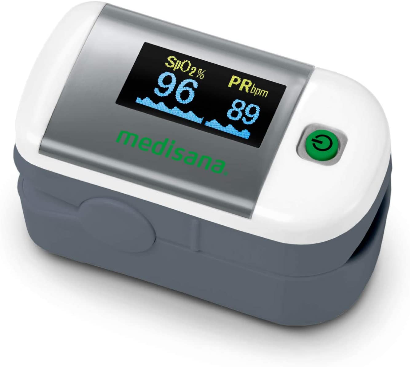 medisana PM 100 pulse oximeter, measurement of oxygen saturation in the blood, finger pulse oximeter with OLED display and one-touch operation white