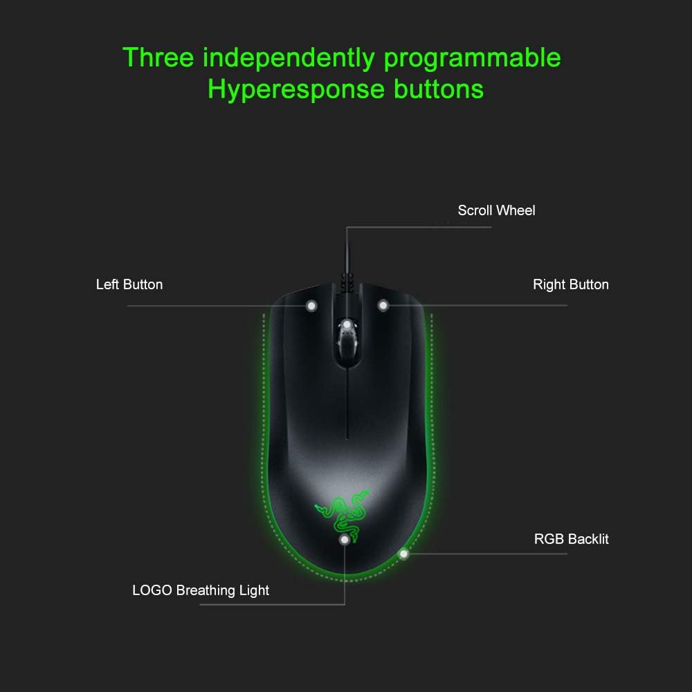 Razer Jugan Wired Gaming Mouse RGB Chroma Lighting 7200 DPI Ambidextrous Mouse Optical Sensor 3 Independently Programmable Buttons Ergonomic Design