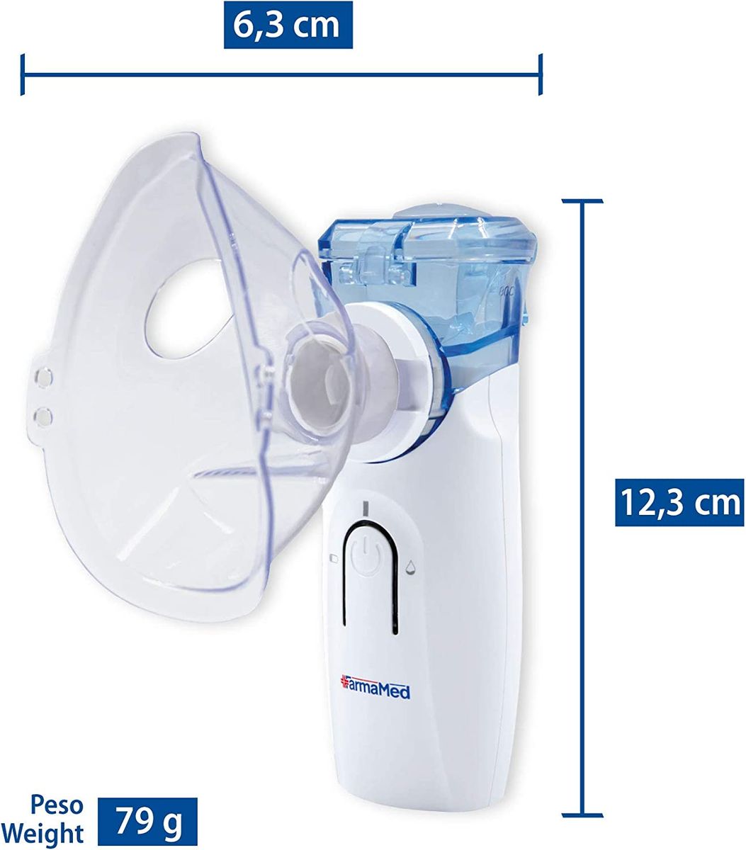 FARMAMED Inhalator Aerosol Mesh Vernebler Tragbar Geräuscharmes, für Kinder und Erwachsene, mit Mundstück und Masken, elektrischer Inhalator, doppelte Stromversorgung, mit USB-Kabel wiederaufladbar.