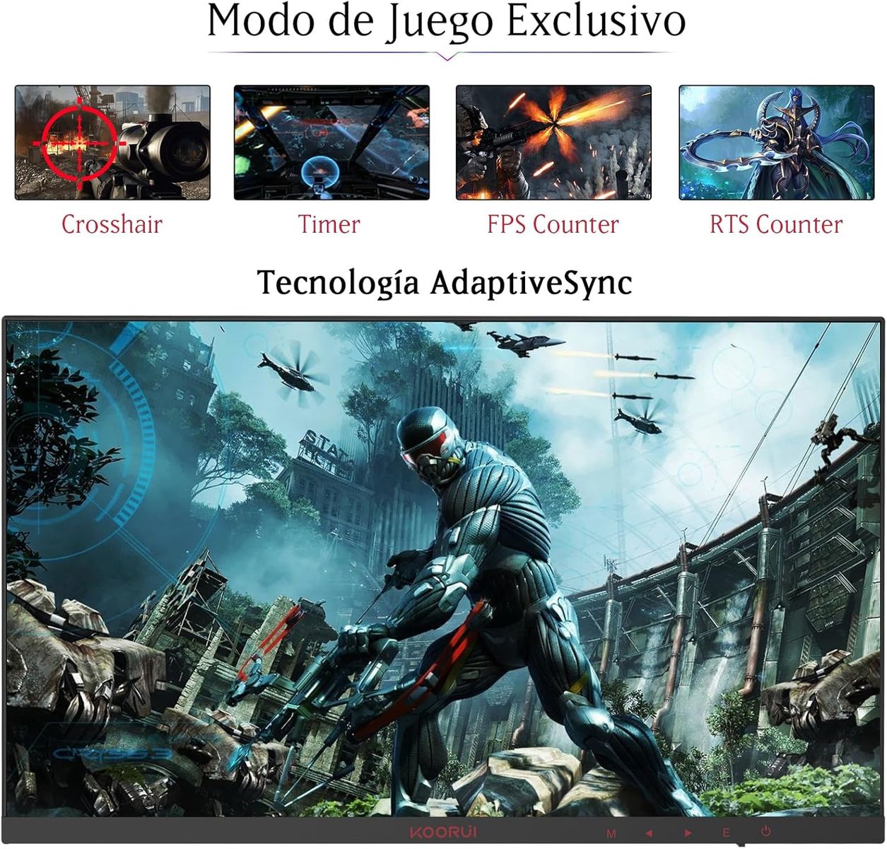 KOORUI Gaming Monitor 24 Zoll - FHD PC Bildschirm VA 165Hz 1ms Monitor 144hz, AdaptiveSync Technology, DCI-P3 85%, 2 x HDMI, DP Neigbar, Schwarz