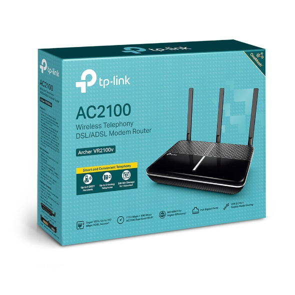 TP-Link Archer VR2100v AC2100 Dual Band WLAN VDSL/ADSL Telefonie Modem Router Annex B v1.0