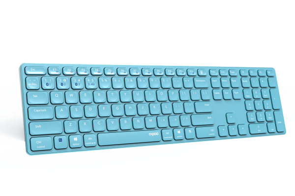 Rapoo E9800M kabellose Tastatur Wireless Keyboard wiederaufladbarer Akku flaches Aluminium Design PC & Mac - blau - (DEU Layout - QWERTZ)