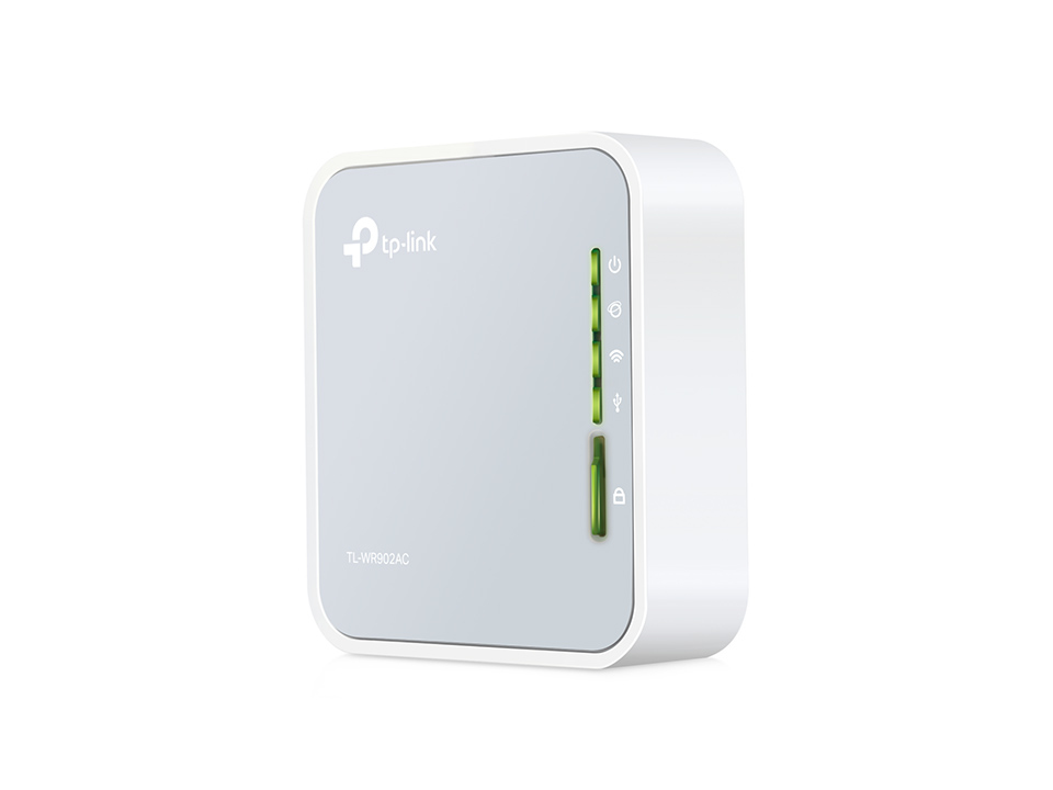 TP-Link TL-WR902AC AC750 WLAN Nano Router (433Mbit/s (5GHz) +300Mbit/s (2,4GHz) (tragbar, Accesspoint, TV Adapter, Repeater, Router, Client, Media, FTP Server), weiß/ grau