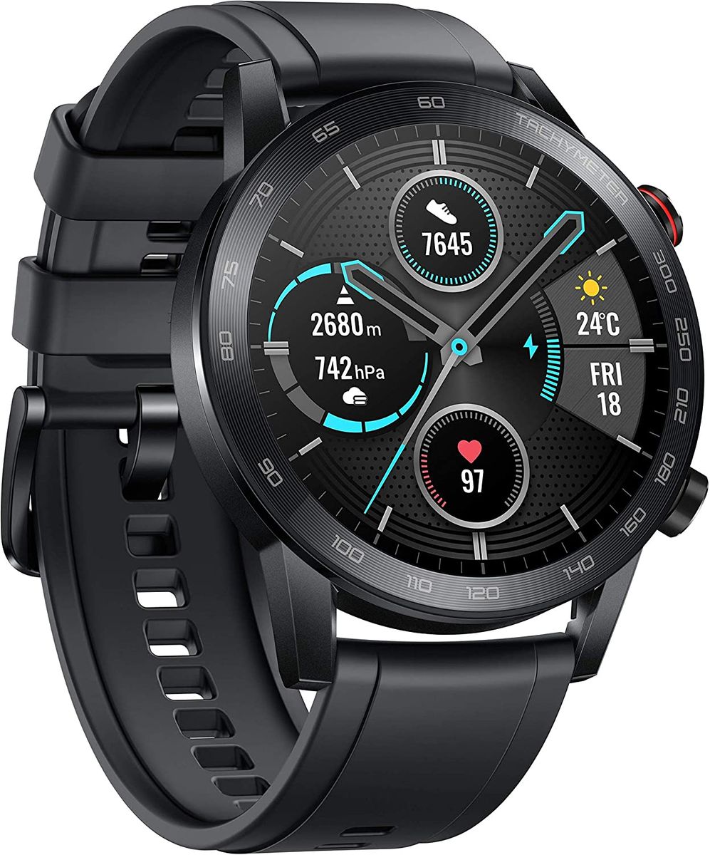 HONOR MagicWatch 2 46 mm Smart Watch, Fitness-Aktivitätstracker mit Herzfrequenz- und Stressmonitor, Übungsmodi, Lauf-App und eingebautem Lautsprecher und Mikrofon, Schwarz/Anthrazit