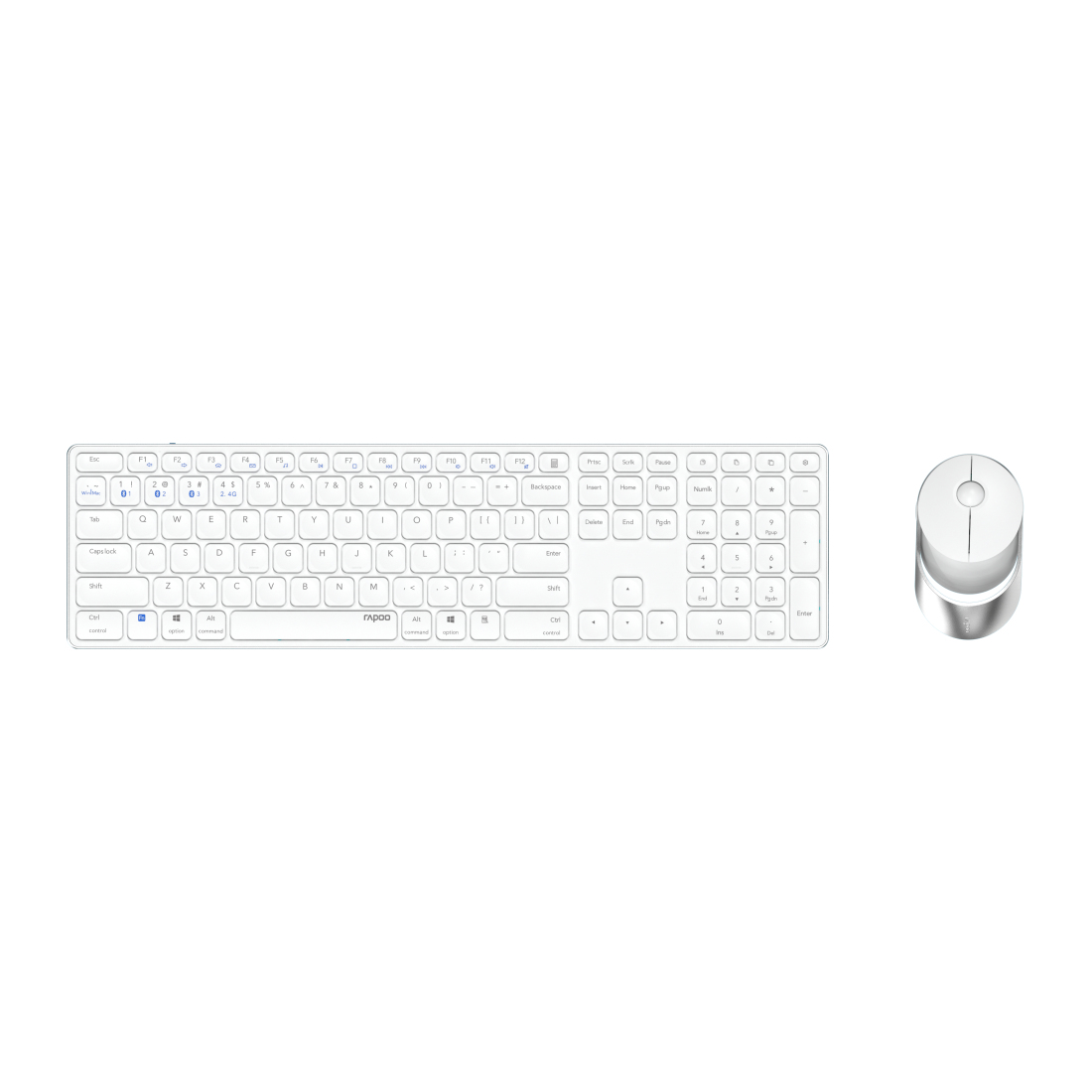 Rapoo 9850M Deskset Dual Wireless Keyboard Mouse Set 1.600 DPI Aluminium White DE Layout