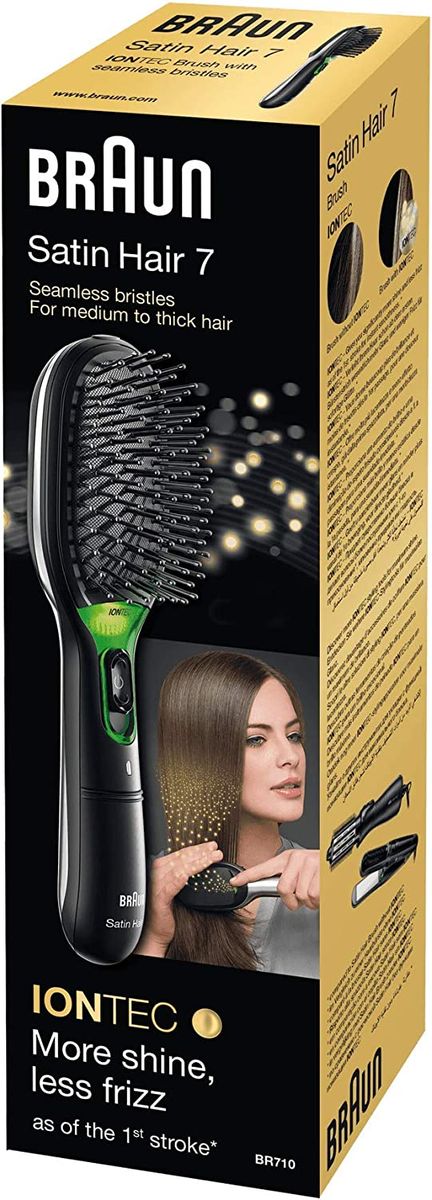 Braun Satin Hair 7 IONTEC Haarbürste, Haarbürste mit Ionentechnologie zur Förderung des Glanzes, BR710, schwarz