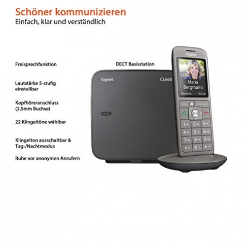 Gigaset CL660 Schnurlostelefon ohne Anrufbeantworter DECT Telefon modernes Design Telefon ein Mobilteil TFT-Farbdisplay